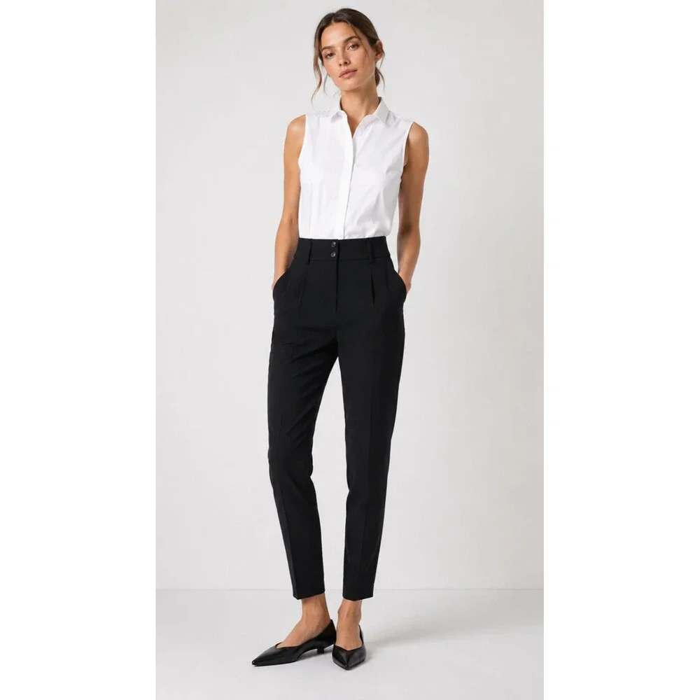 NWT Spanx Carefree Crepe Tapered Ankle Pants XS Petite Career Pleated Trousers